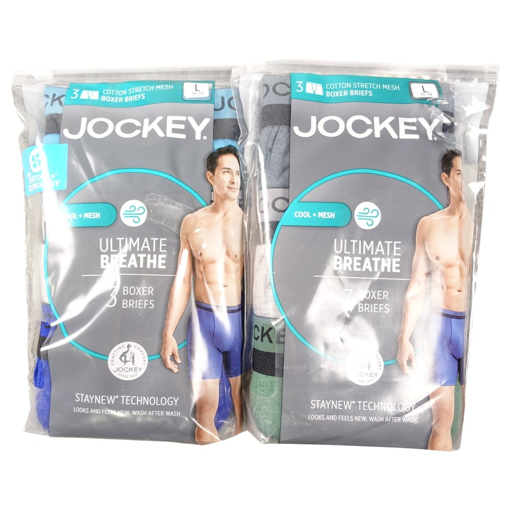 Jockey Mens Ultimate Breathe Cotton Stretch Mesh Boxer Briefs 6 Pair Large 36-38